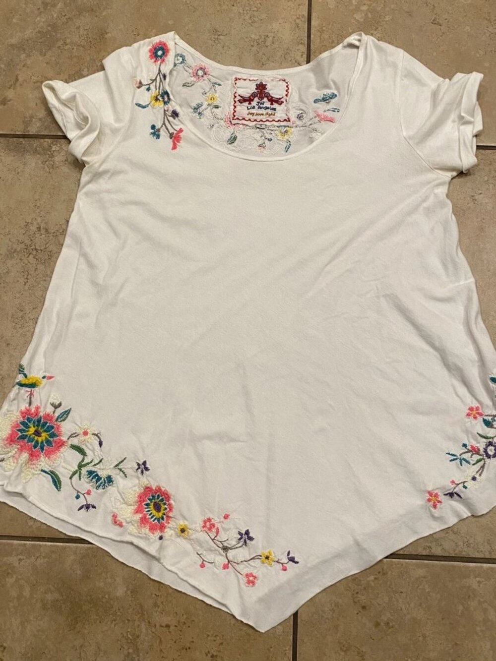 Johnny Was JW Los Angeles White Embroidered Floral Short Sleeve Top S Small - Picture 9 of 15